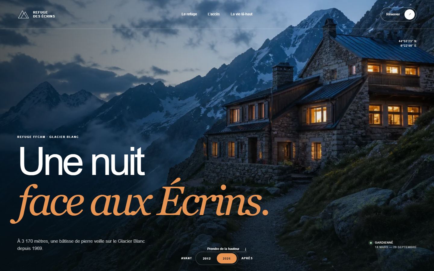 Page d’accueil desktop du Refuge des Écrins