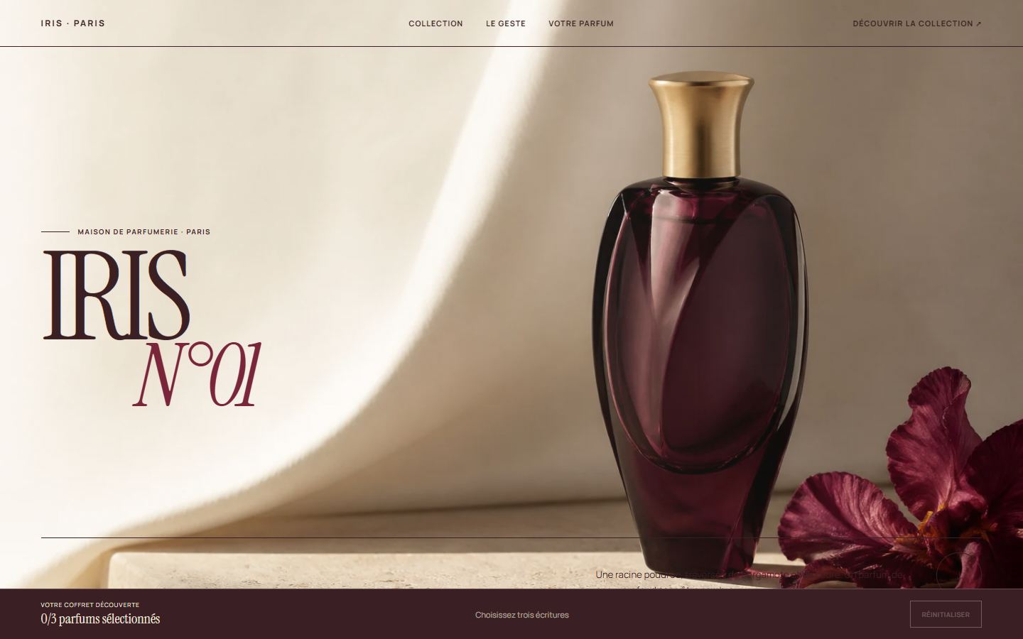 Page d’accueil desktop de la maison de parfumerie IRIS