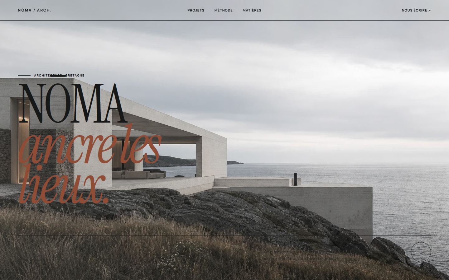 Page d’accueil desktop du studio d’architecture NŌMA