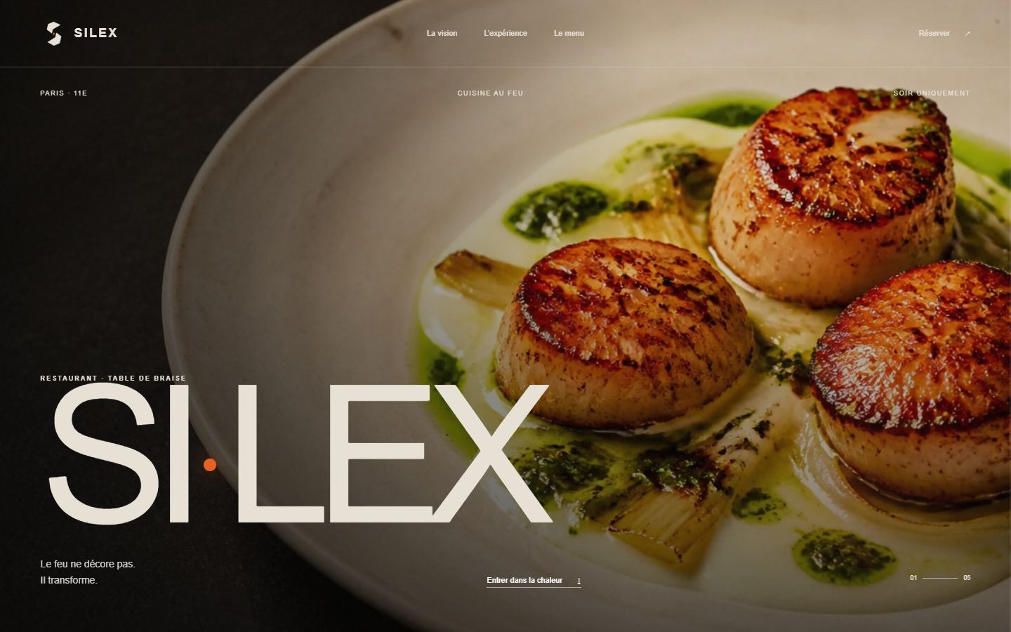 Page d’accueil desktop du restaurant SILEX