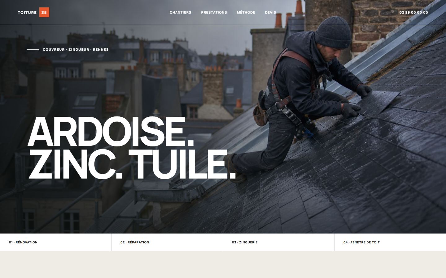 Page d’accueil desktop de Toiture 35