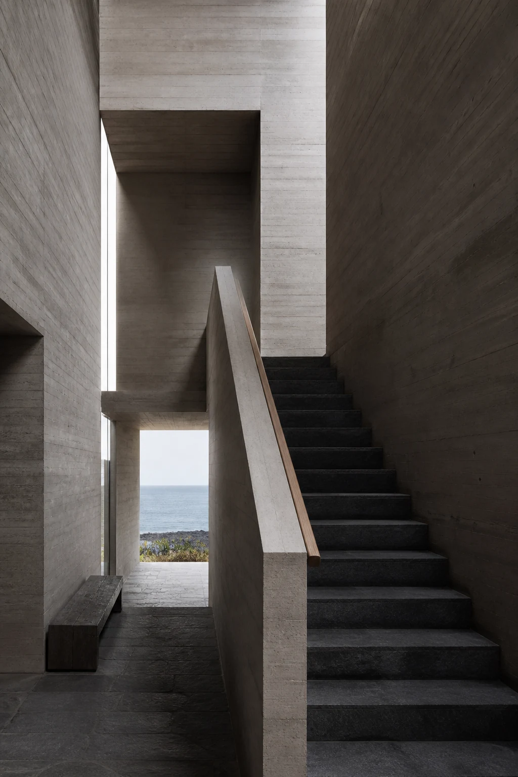 Escalier monolithique en béton dans la Maison Sillage